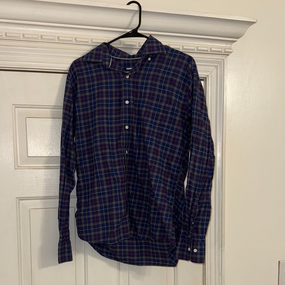 Peter Millar Navy and Green Checkered Dress Shirt